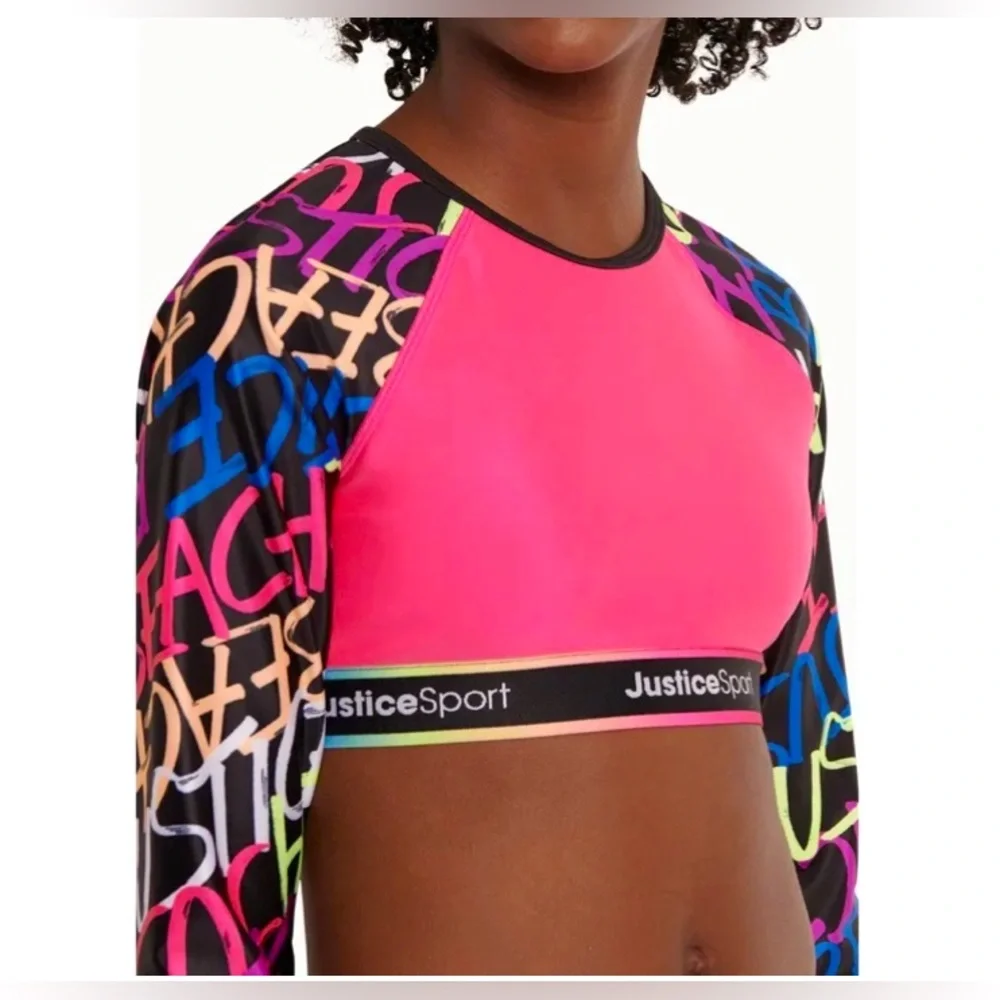 Justice Girls Sport Long Sleeve Rash-guard Swimsuit Set |Size XS